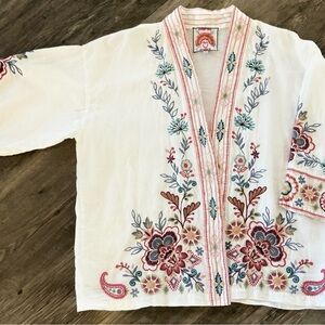 Johnny Was White Floral Embroidered Kimono